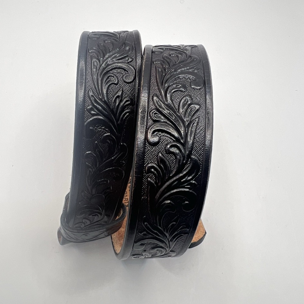 Tony Lama Tooled Leather Belt Youth 24 Black Floral Scrolling NO BUCKLE Western